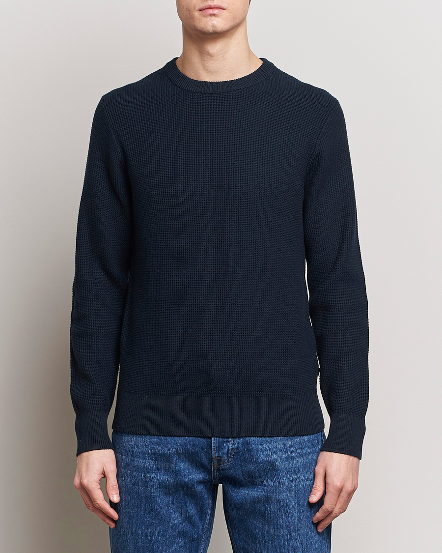 Mies | Puserot | J.Lindeberg | Arthur Structure Organic Cotton Crew Neck Navy
