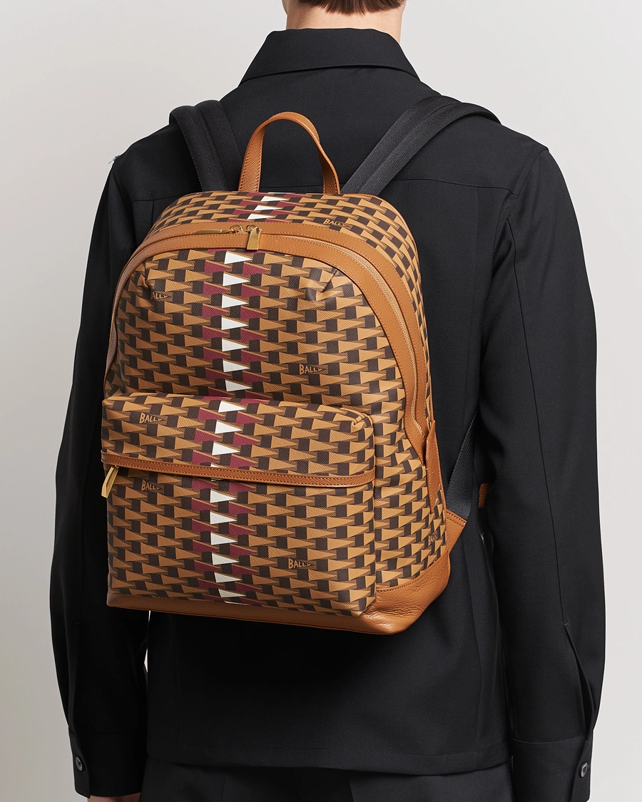 Mies |  | Bally | Pennant Monogram Leather Backpack Brown