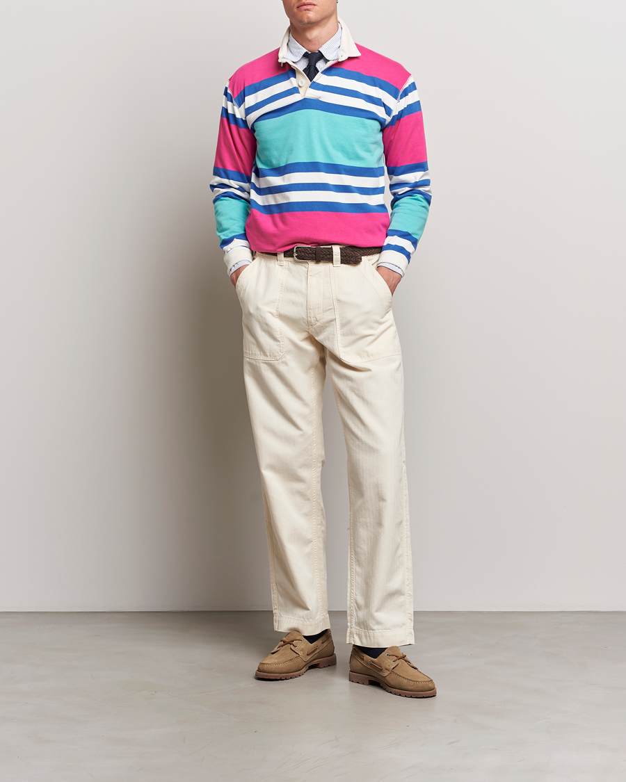 Mies | Puserot | Drake's | Long Sleeve Stripe Rugby Shirt Multi