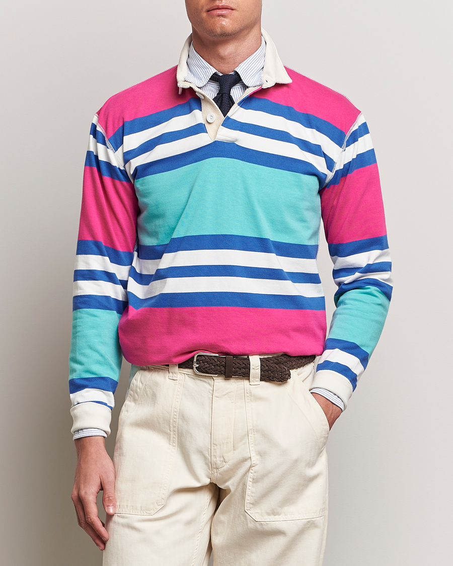 Mies | Puserot | Drake's | Long Sleeve Stripe Rugby Shirt Multi