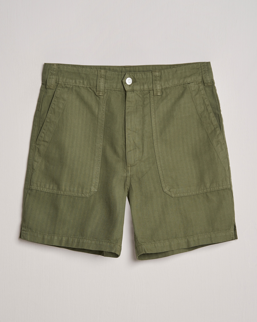 Mies | Shortsit | Drake's | Herringbone Fatigue Cotton Shorts Olive