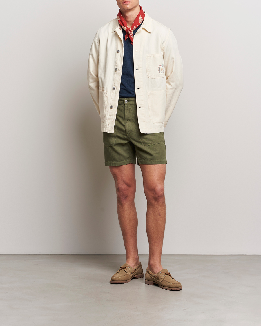 Mies | Shortsit | Drake's | Herringbone Fatigue Cotton Shorts Olive