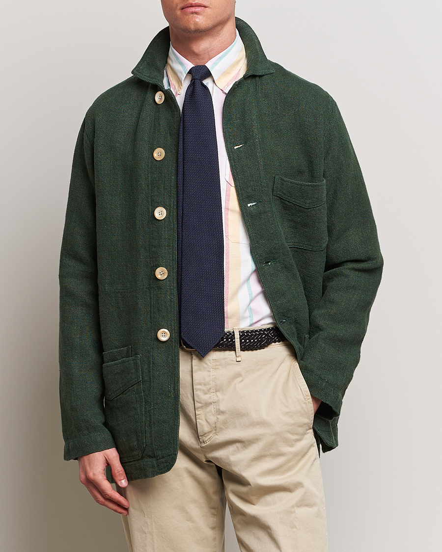 Mies |  | Drake\'s | Heavy Linen Chore Jacket Green