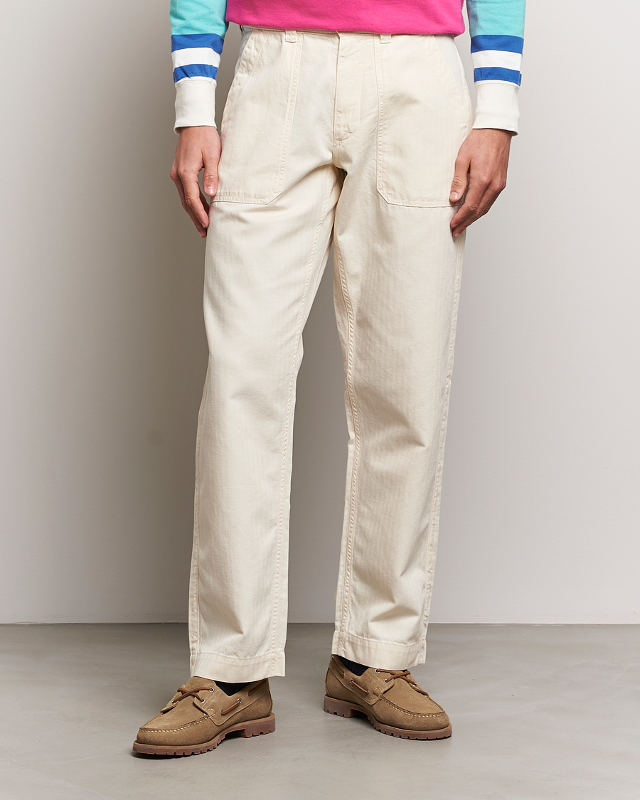 Mies | Housut | Drake's | Herringbone Fatigue Cotton Trousers Ecru