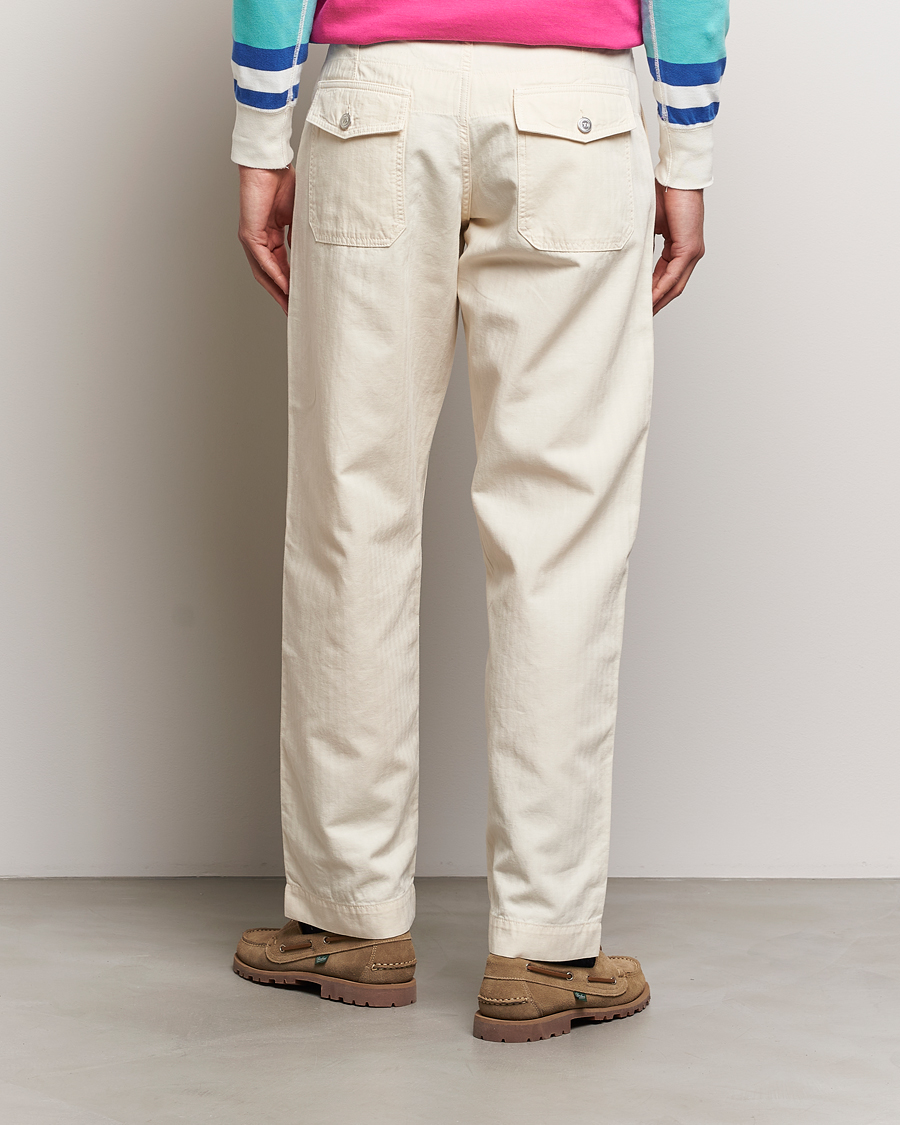 Mies | Housut | Drake's | Herringbone Fatigue Cotton Trousers Ecru