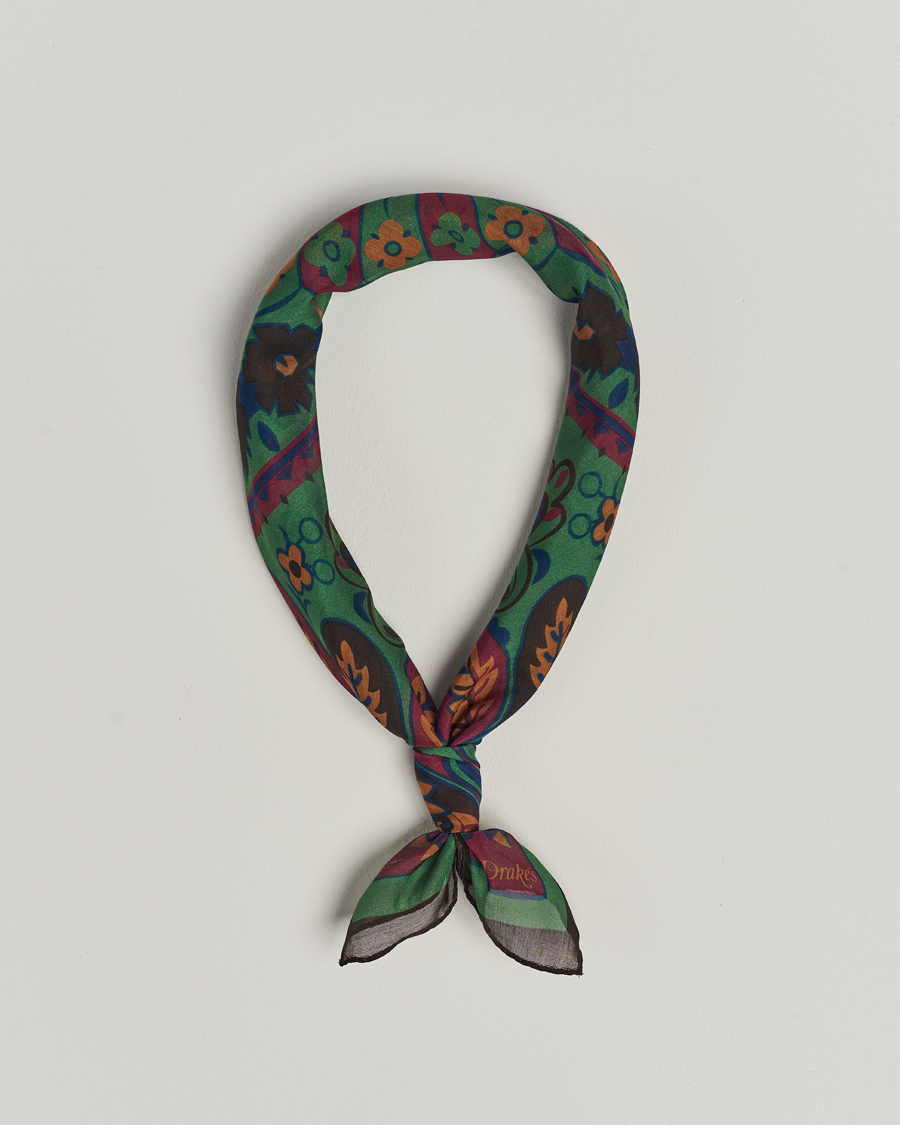 Mies | Drake's Folk Flower Bandana Green | Drake's | Folk Flower Bandana Green