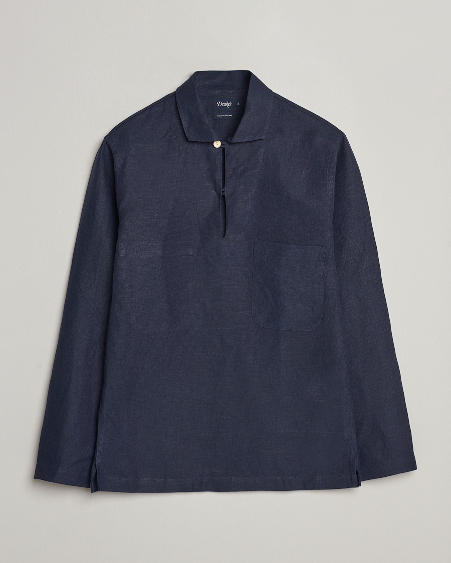 Mies | Kauluspaidat | Drake's | Marine Linen Smock Navy