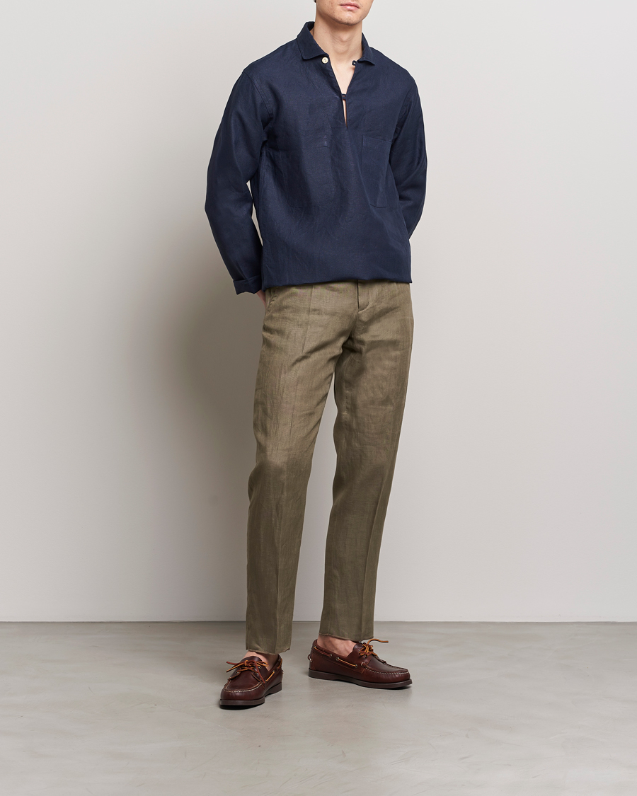 Mies | Kauluspaidat | Drake's | Marine Linen Smock Navy