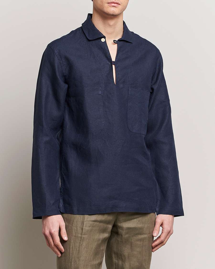 Mies | Kauluspaidat | Drake's | Marine Linen Smock Navy