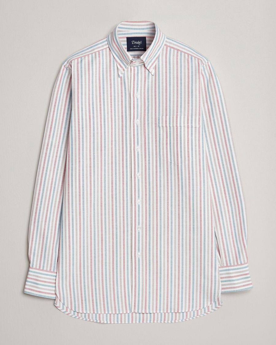 Mies | Kauluspaidat | Drake's | Thin Tripple Stripe Oxford Shirt White