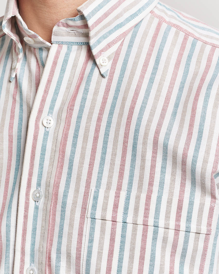 Mies | Kauluspaidat | Drake's | Thin Tripple Stripe Oxford Shirt White