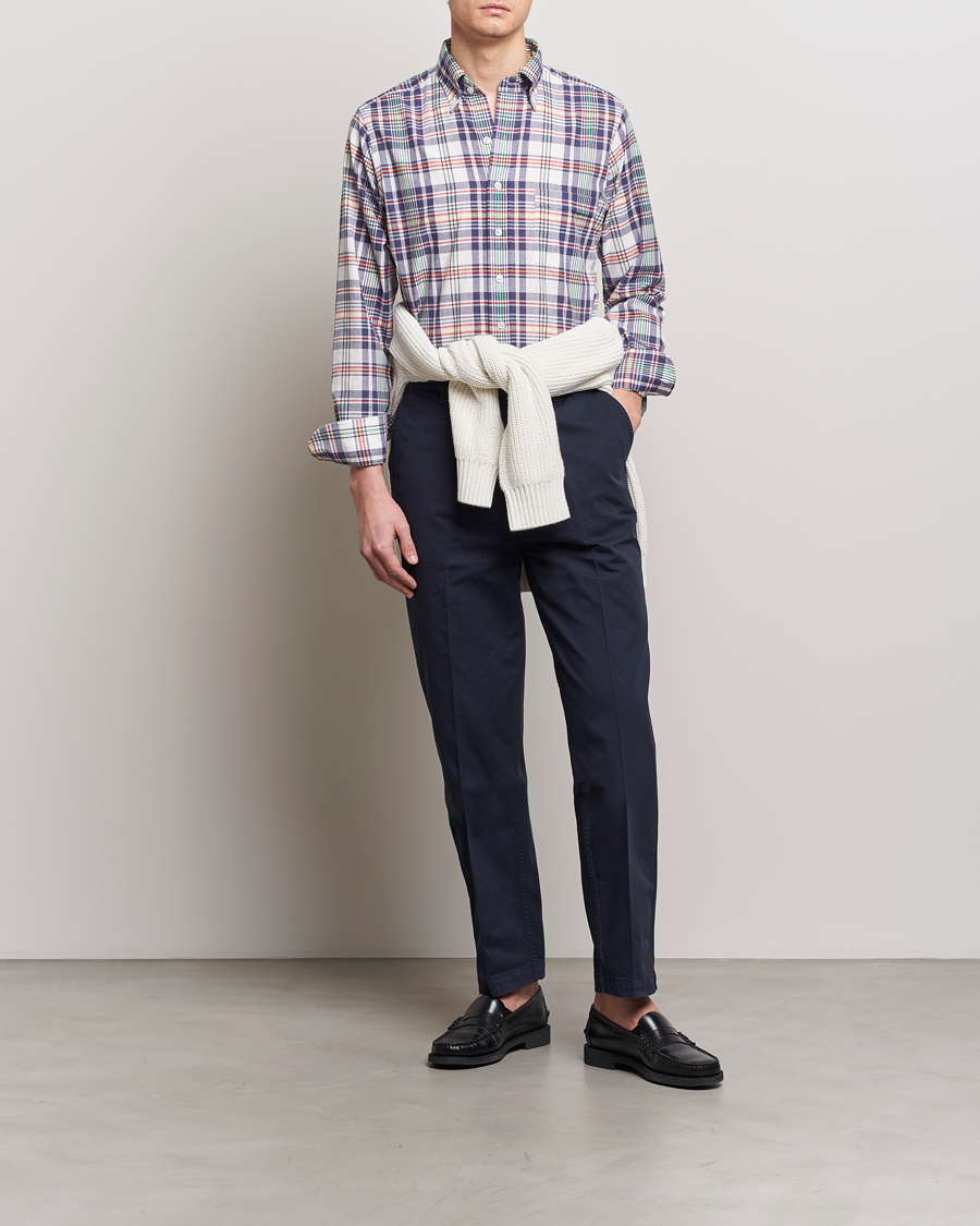 Mies | Kauluspaidat | Drake's | Madras Checked Linen Button Down Shirt Navy