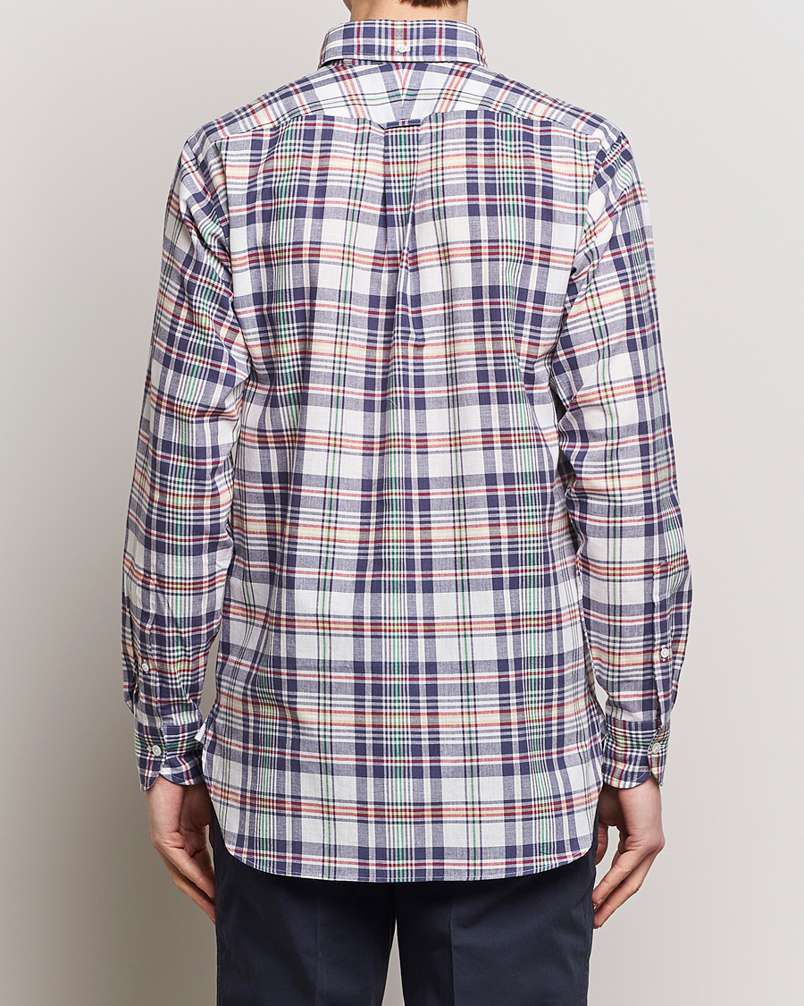 Mies | Kauluspaidat | Drake's | Madras Checked Linen Button Down Shirt Navy