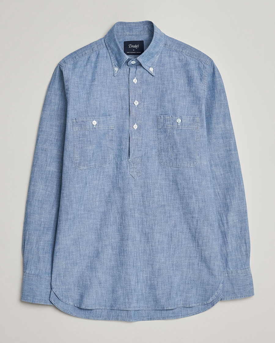 Mies | Kauluspaidat | Drake's | Chambray Popover Work Shirt Blue