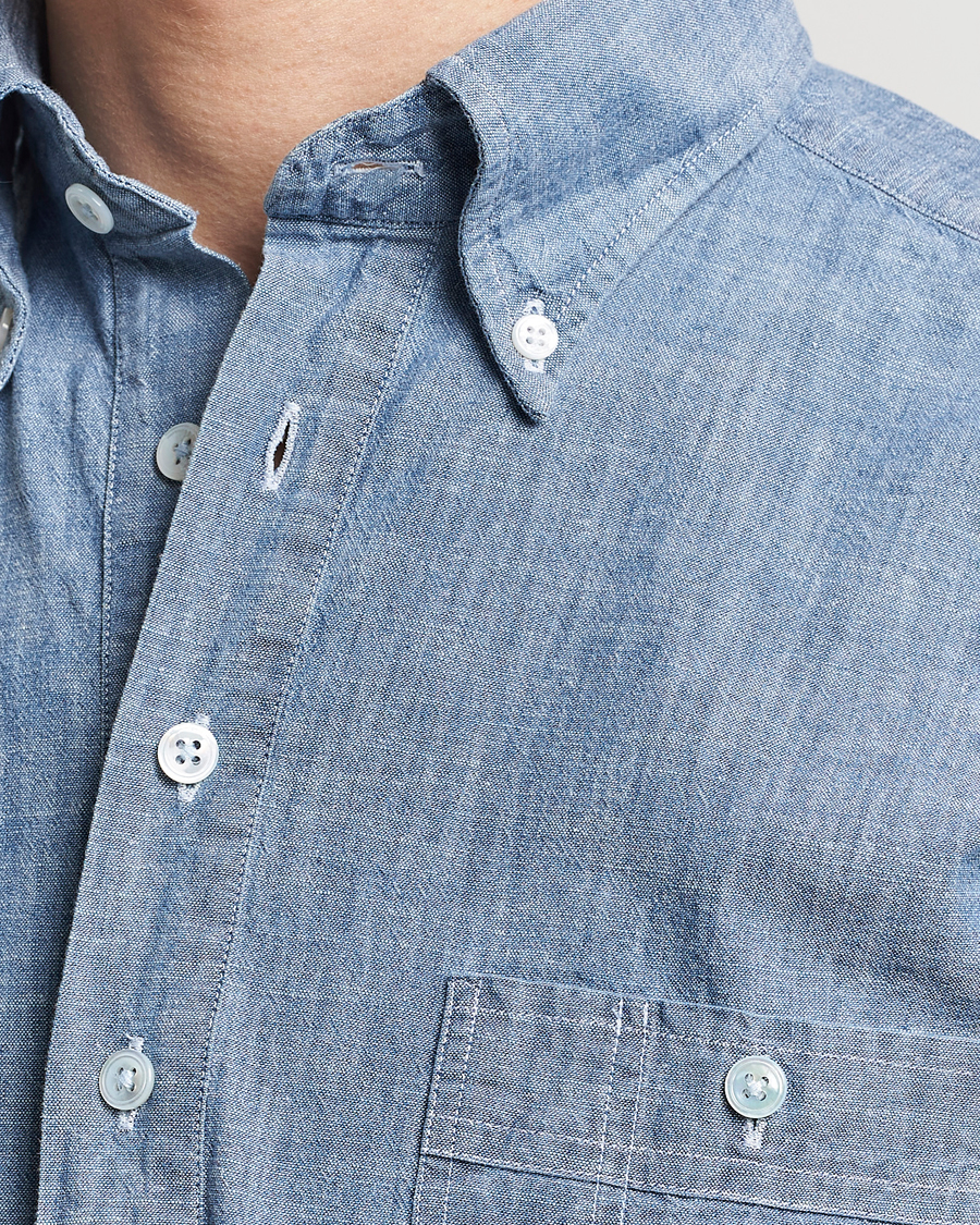 Mies | Kauluspaidat | Drake's | Chambray Popover Work Shirt Blue