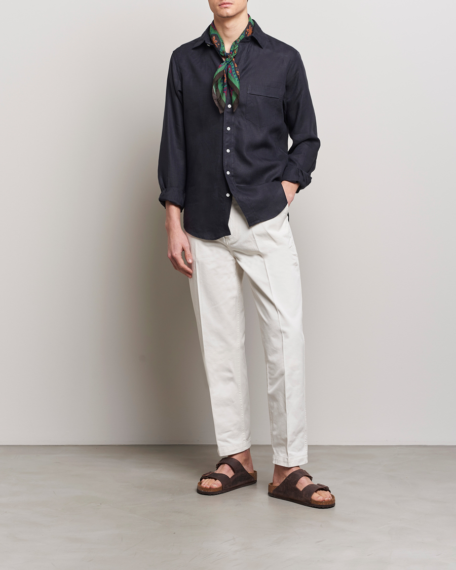 Mies | Kauluspaidat | Drake's | Linen Summer Shirt Navy
