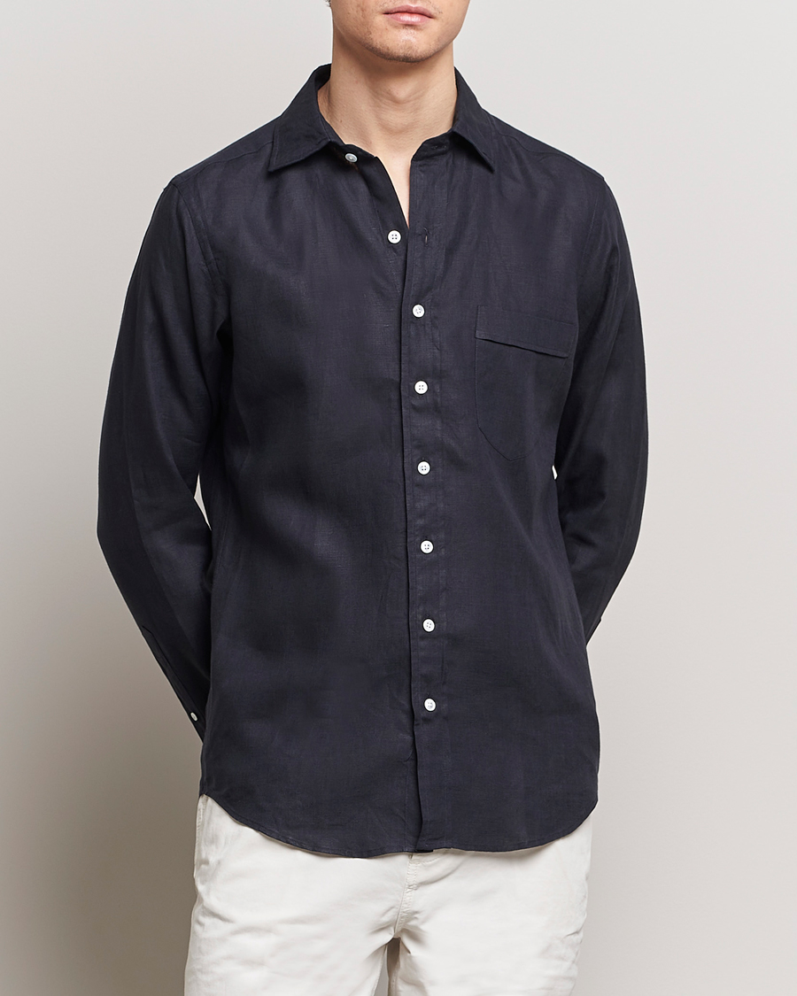 Mies | Preppy Authentic | Drake's | Linen Summer Shirt Navy