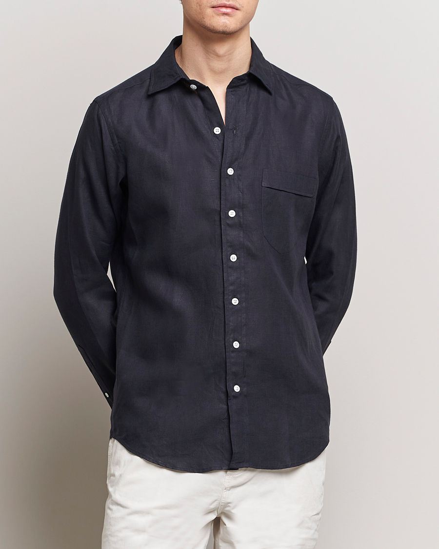 Mies | Kauluspaidat | Drake's | Linen Summer Shirt Navy