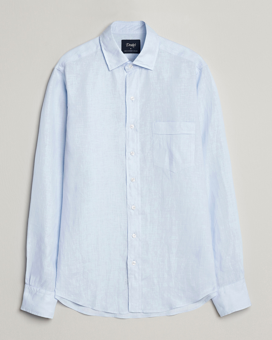 Mies | Kauluspaidat | Drake's | Linen Summer Shirt Sky Blue