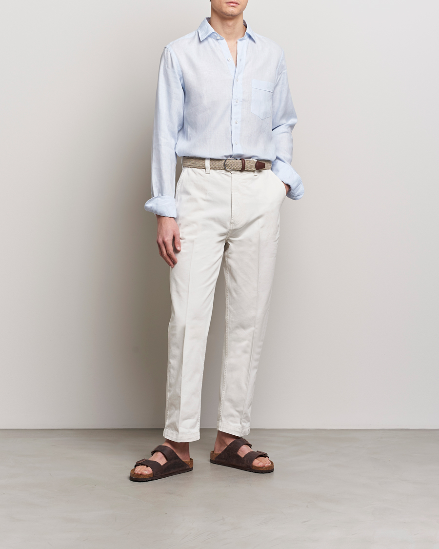 Mies | Kauluspaidat | Drake's | Linen Summer Shirt Sky Blue