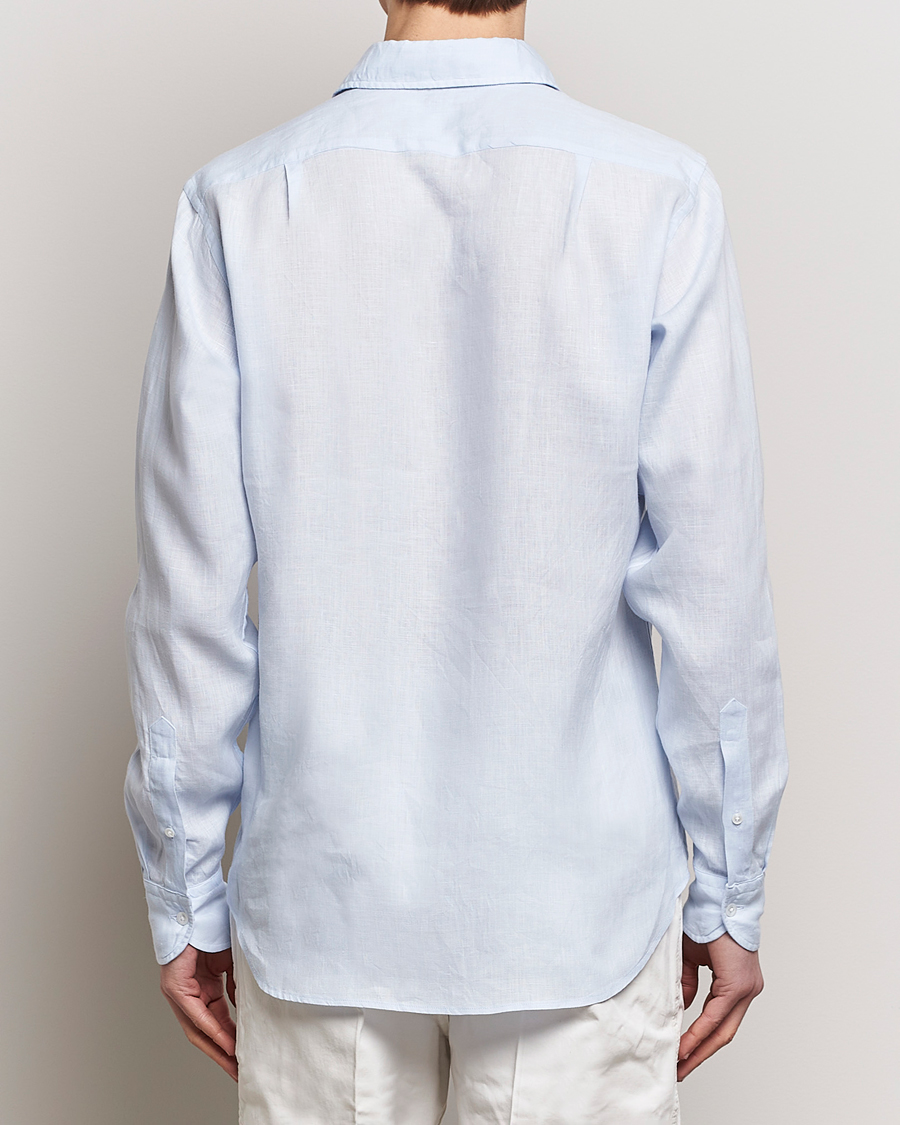 Mies | Kauluspaidat | Drake's | Linen Summer Shirt Sky Blue