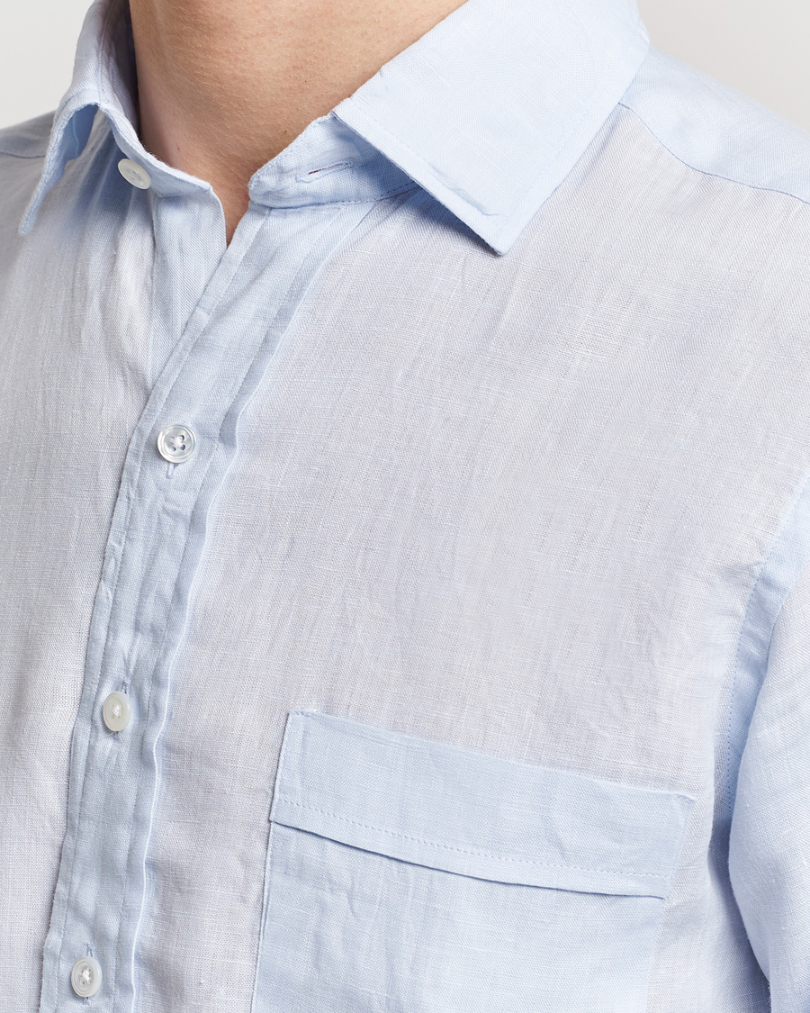 Mies | Kauluspaidat | Drake's | Linen Summer Shirt Sky Blue