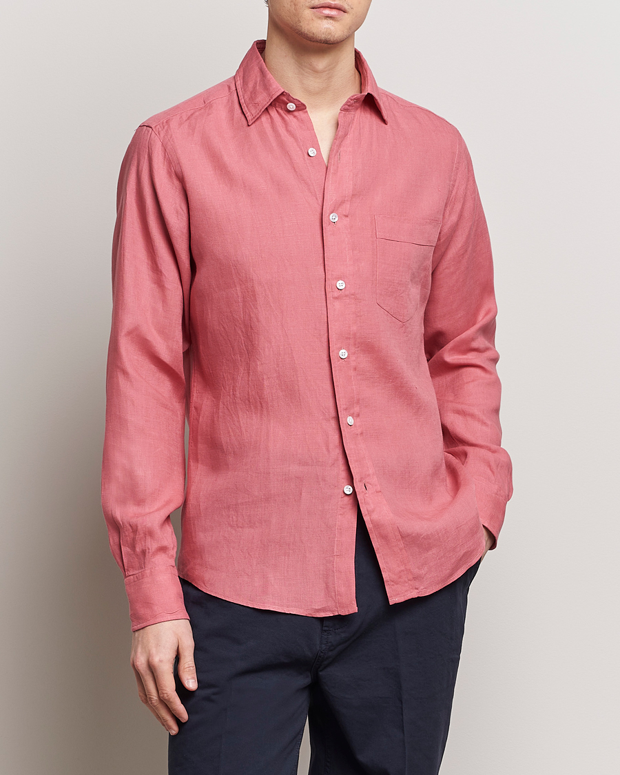 Mies | Preppy Authentic | Drake's | Linen Summer Shirt Pink