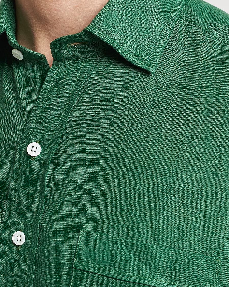 Mies | Kauluspaidat | Drake's | Linen Summer Shirt Green