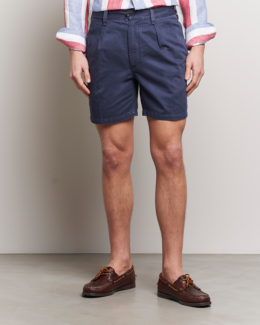 Mies | Preppy Authentic | Drake's | Cotton Twill Chino Shorts Washed Navy