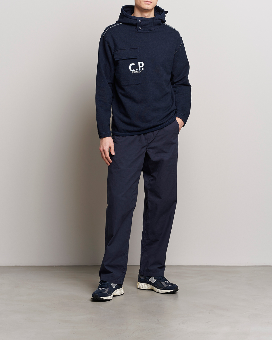 Mies | Puserot | C.P. Company | Washed Indigo Fleece Hooded Sweatshirt Navy