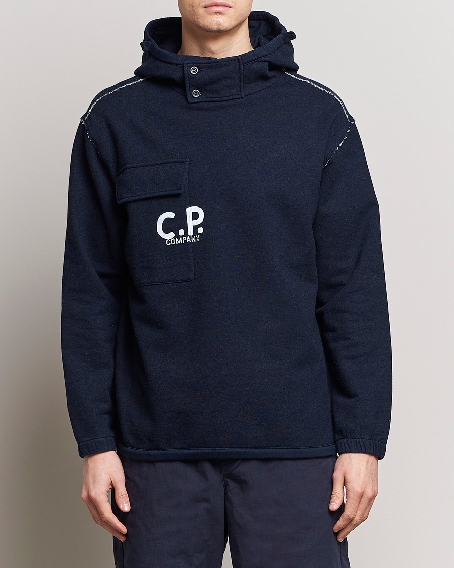 Mies | Hupparit | C.P. Company | Washed Indigo Fleece Hooded Sweatshirt Navy