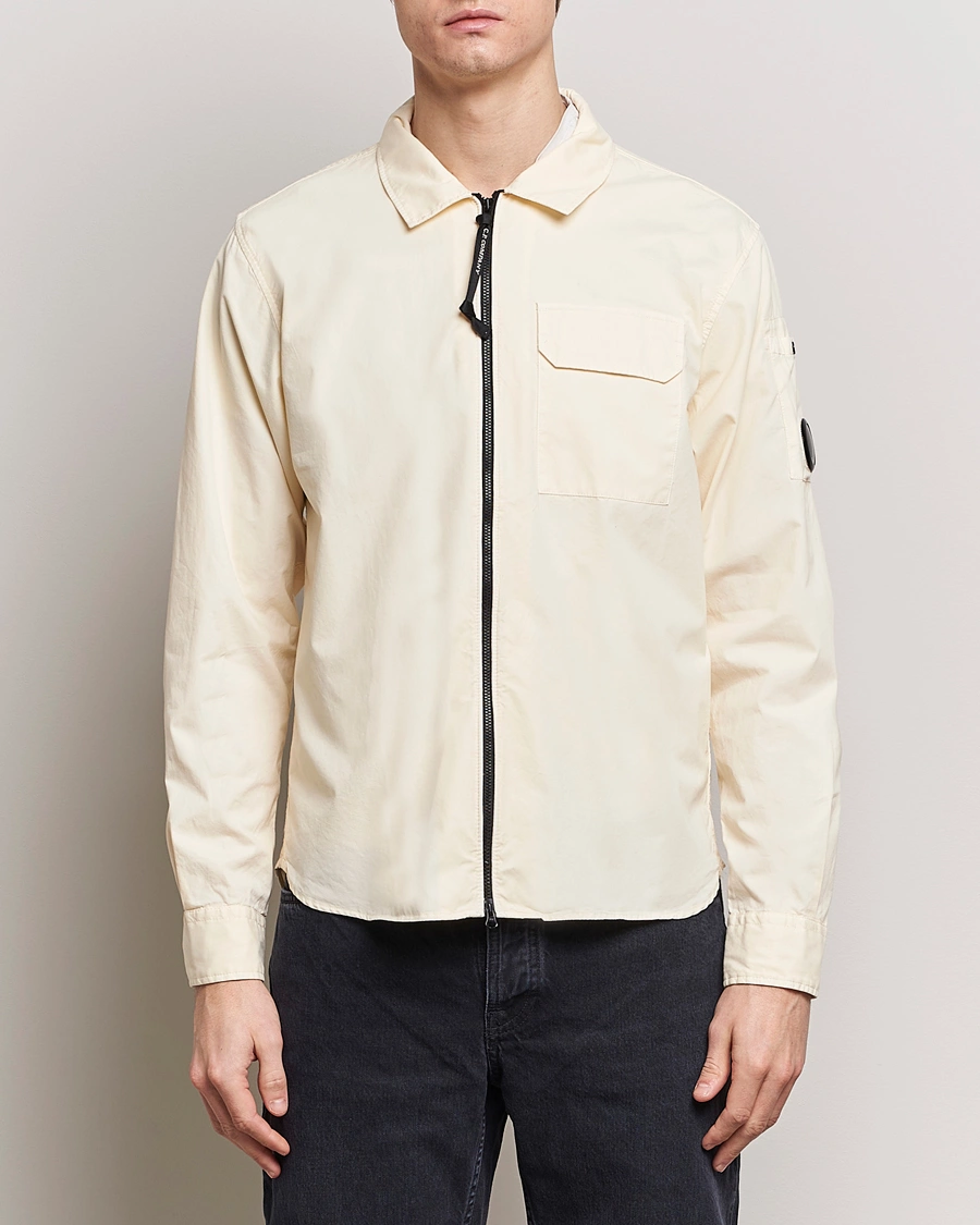 Mies |  | C.P. Company | Garment Dyed Gabardine Zip Shirt Jacket Ecru