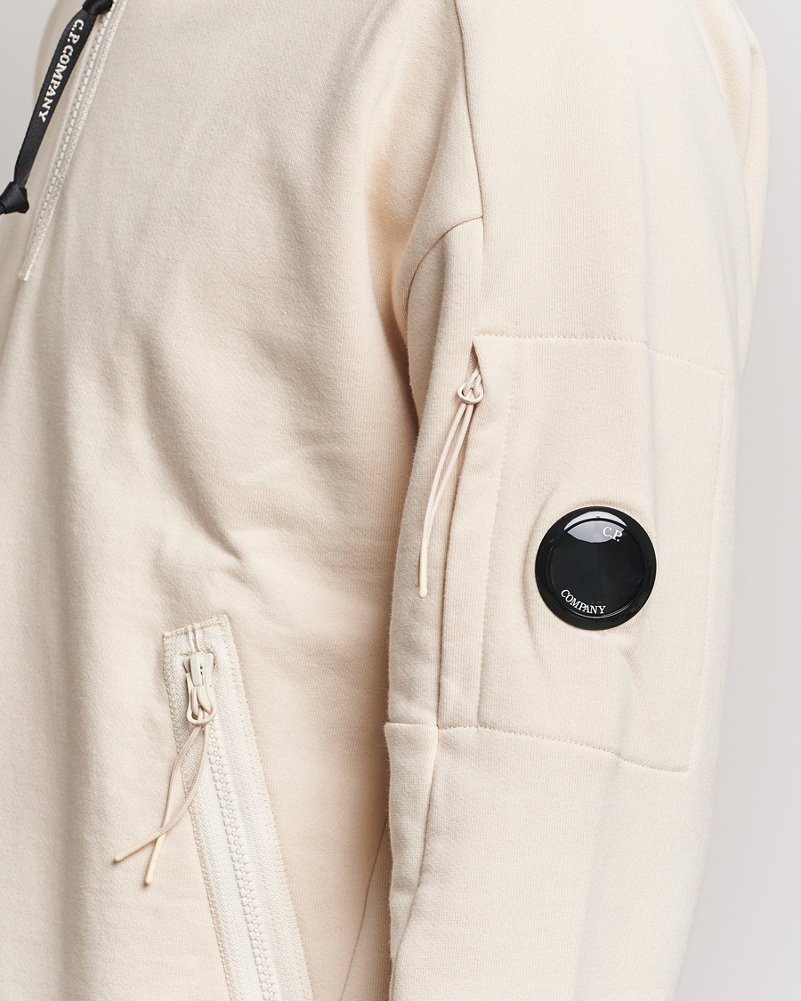 Mies | Puserot | C.P. Company | Diagonal Raised Fleece Half Zip Goggle Hoodie Ecru