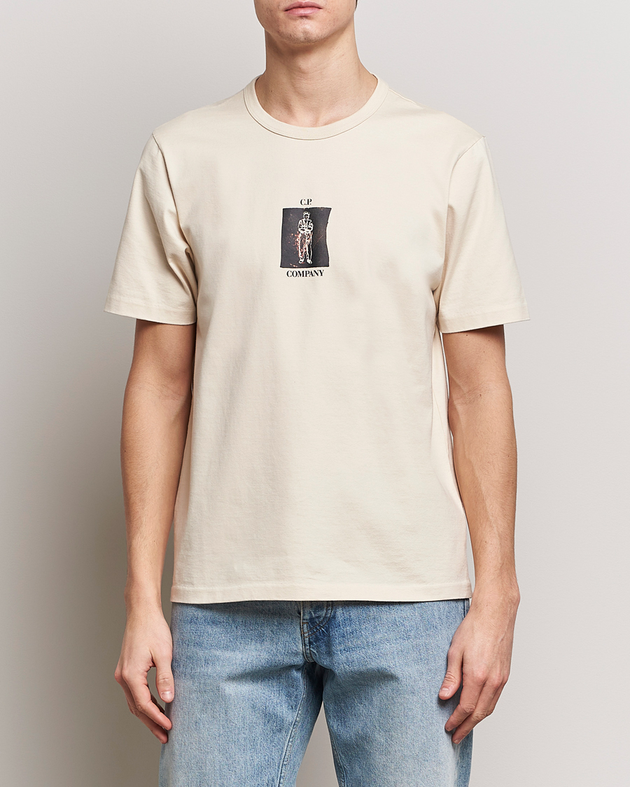 Mies |  | C.P. Company | Mercerized Heavy Cotton Back Logo T-Shirt Ecru