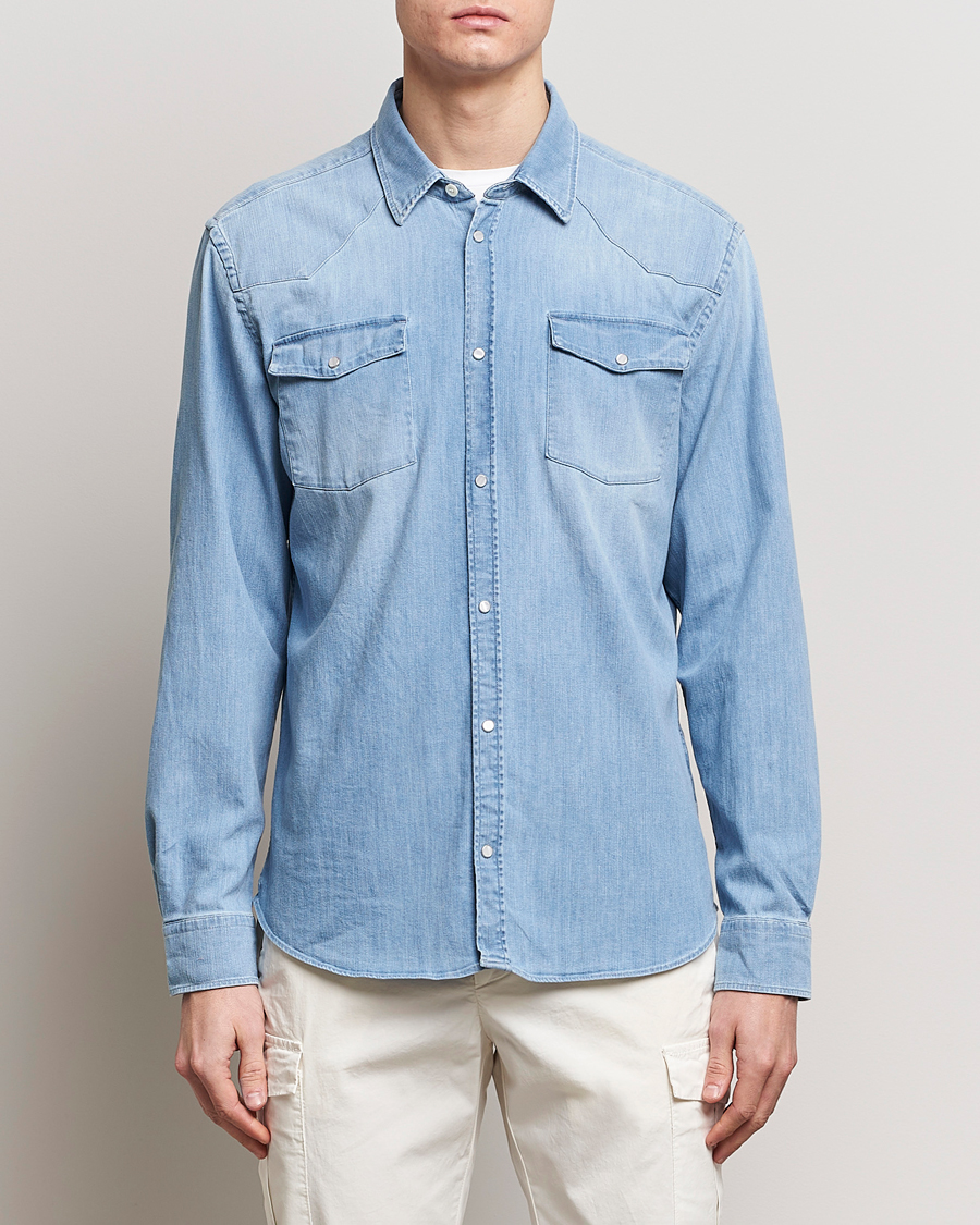 Mies | Kauluspaidat | Dondup | Slim Fit Pocket Denim Shirt Light Blue