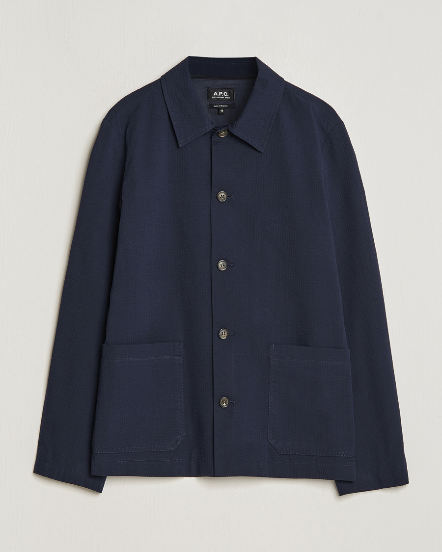 Mies | Kauluspaidat | A.P.C. | Brest Seersucker Overshirt Dark Navy