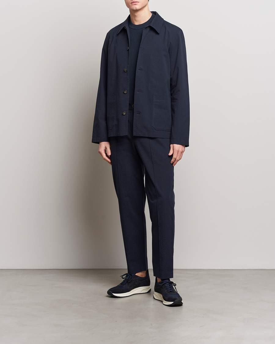 Mies | Kauluspaidat | A.P.C. | Brest Seersucker Overshirt Dark Navy