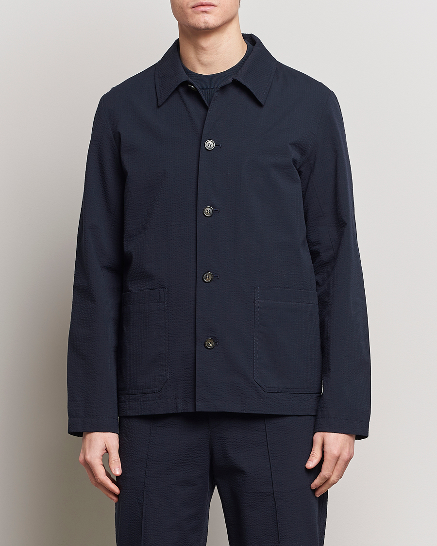 Mies | Kauluspaidat | A.P.C. | Brest Seersucker Overshirt Dark Navy