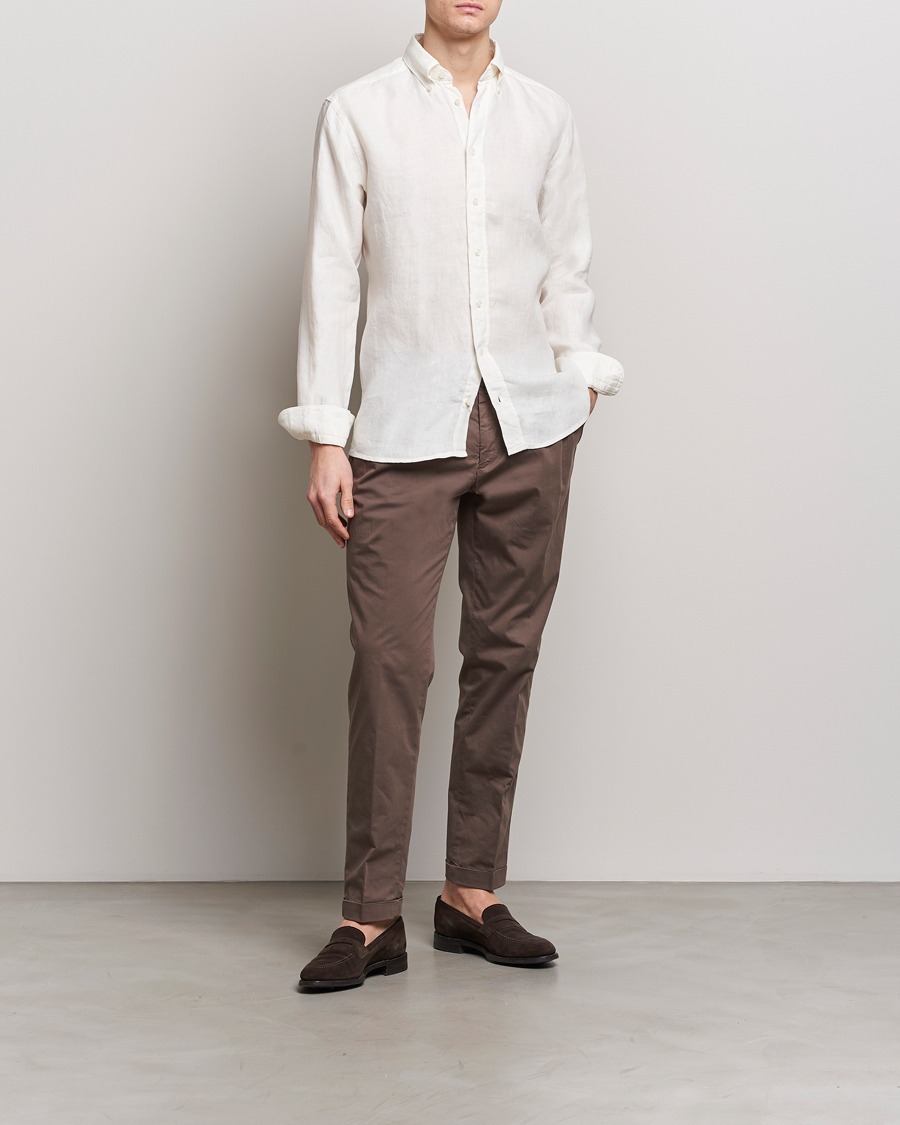 Mies |  | Eton | Slim Fit Linen Button Down Shirt White