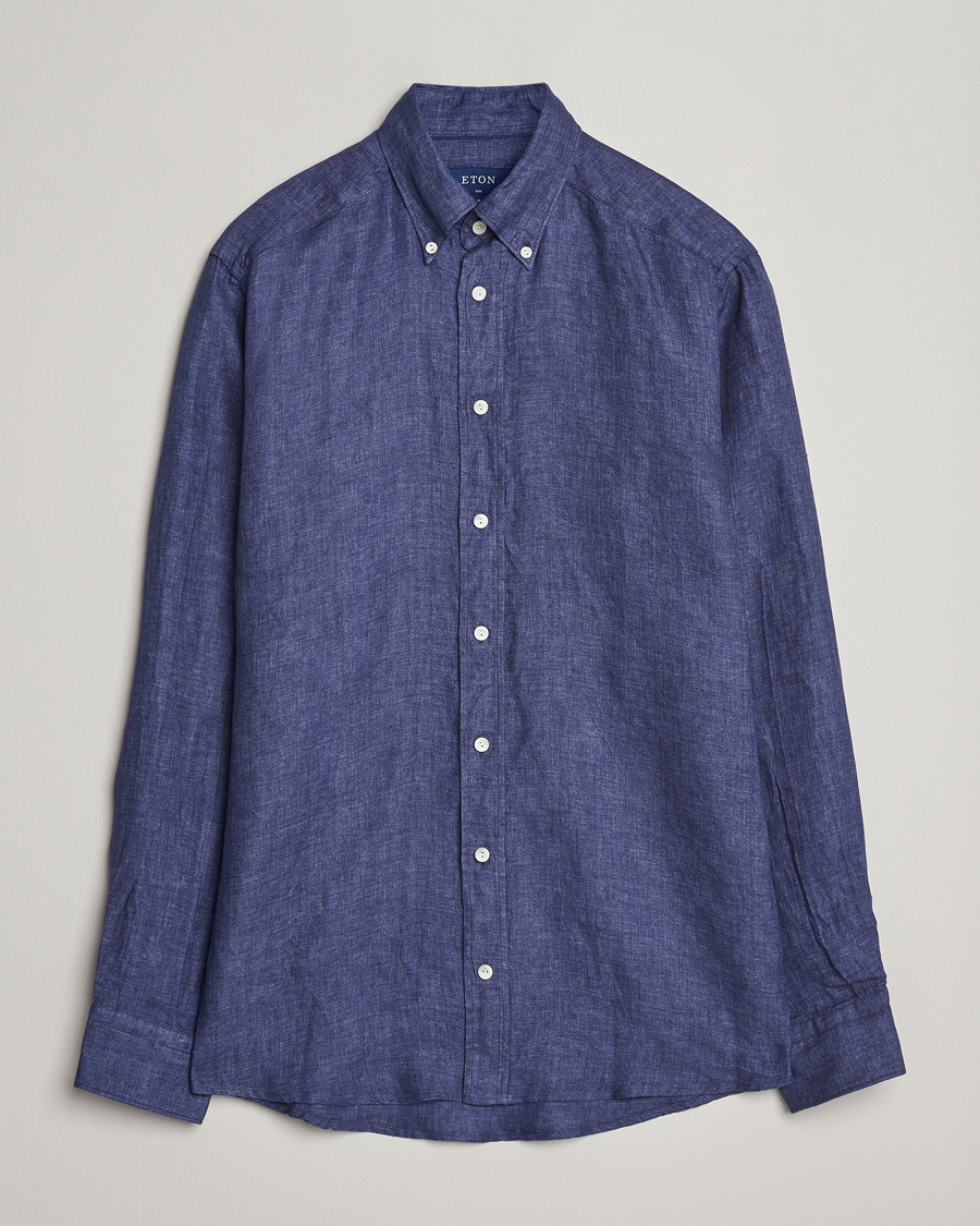 Mies | Kauluspaidat | Eton | Slim Fit Linen Button Down Shirt Navy Blue