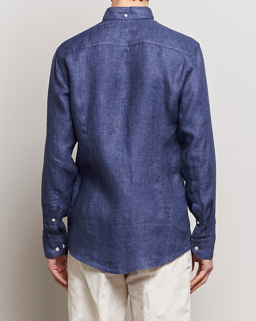 Mies | Kauluspaidat | Eton | Slim Fit Linen Button Down Shirt Navy Blue