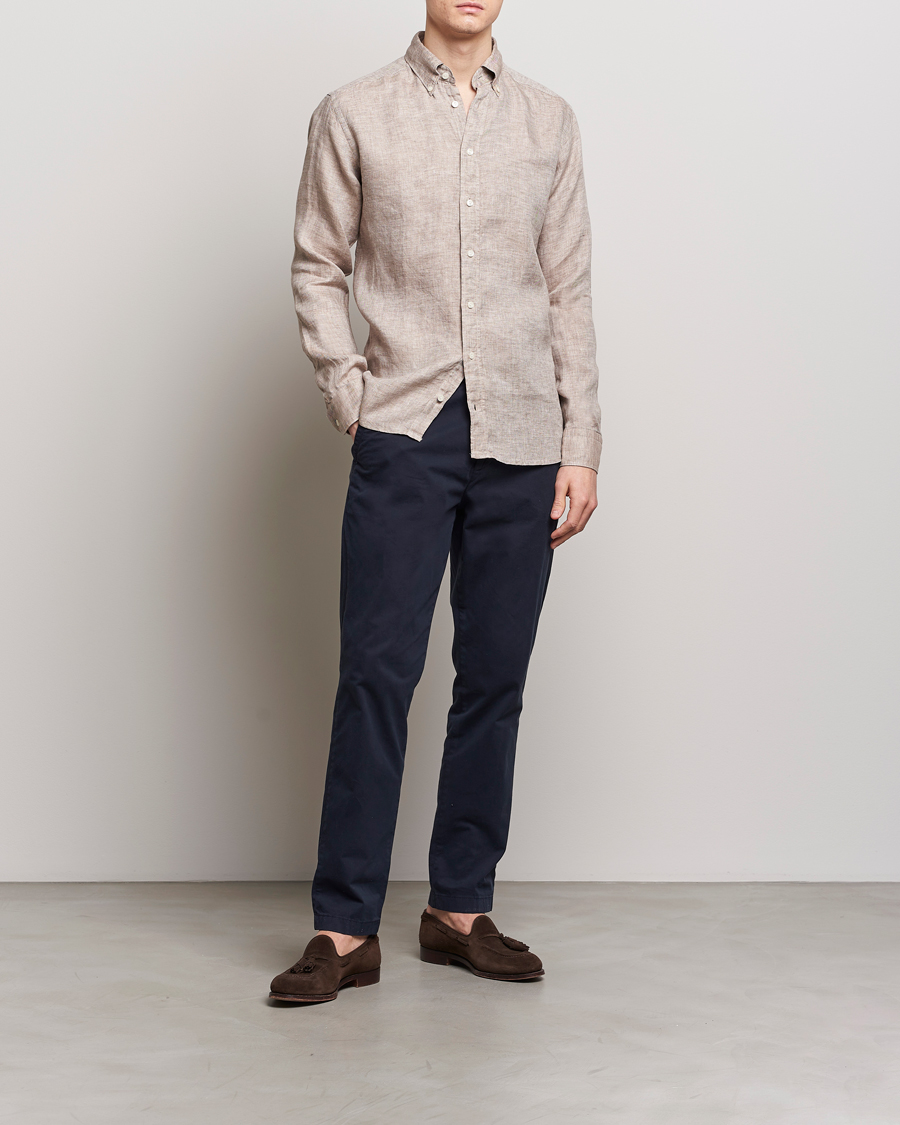 Mies | Kauluspaidat | Eton | Slim Fit Linen Button Down Shirt Brown