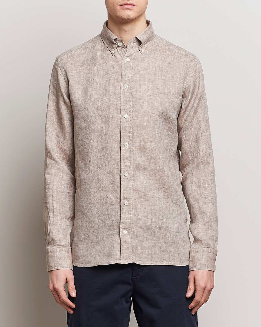 Mies | Kauluspaidat | Eton | Slim Fit Linen Button Down Shirt Brown
