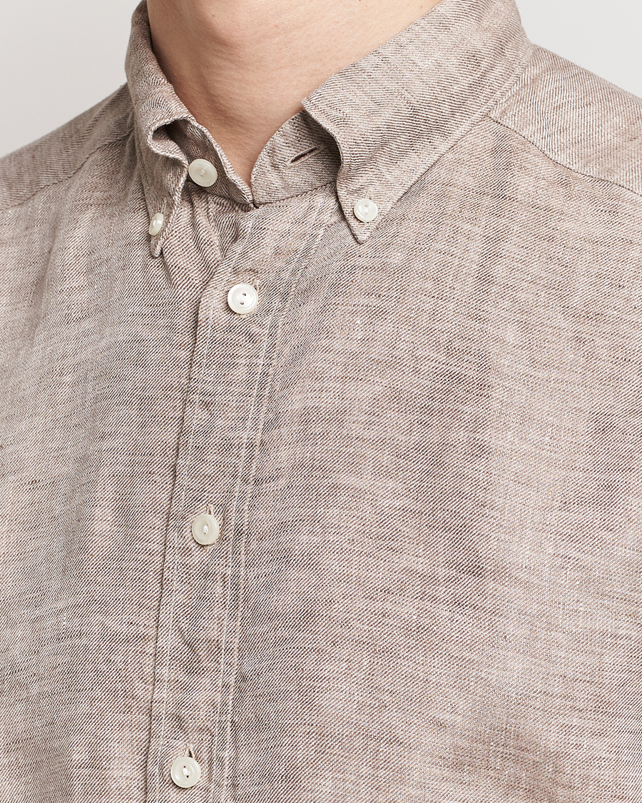 Mies | Kauluspaidat | Eton | Slim Fit Linen Button Down Shirt Brown