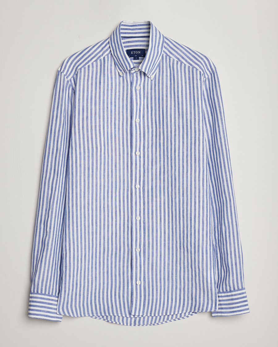 Mies | Kauluspaidat | Eton | Slim Fit Striped Linen Shirt Blue/White