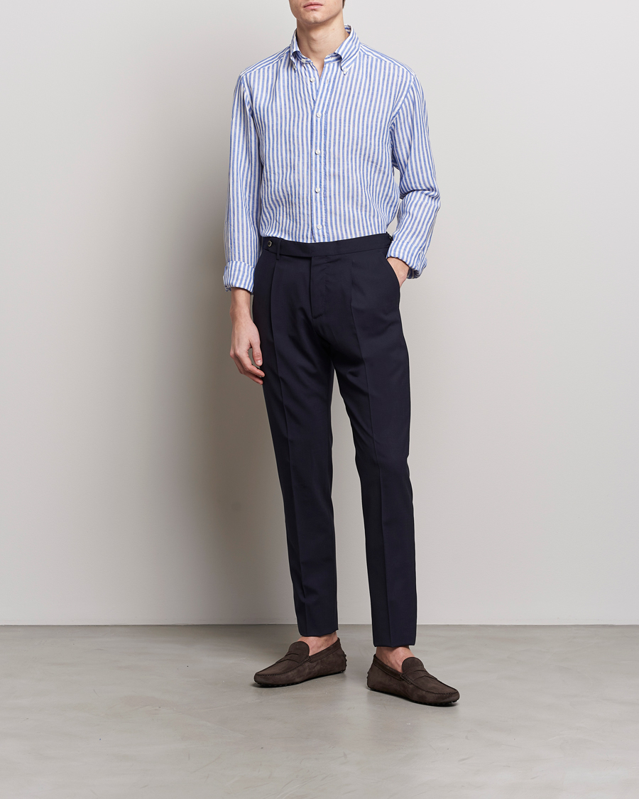 Mies | Kauluspaidat | Eton | Slim Fit Striped Linen Shirt Blue/White