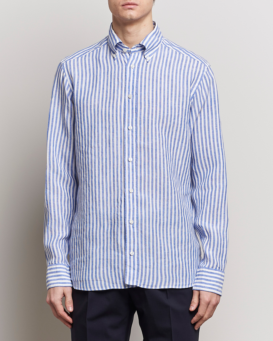 Mies |  | Eton | Slim Fit Striped Linen Shirt Blue/White