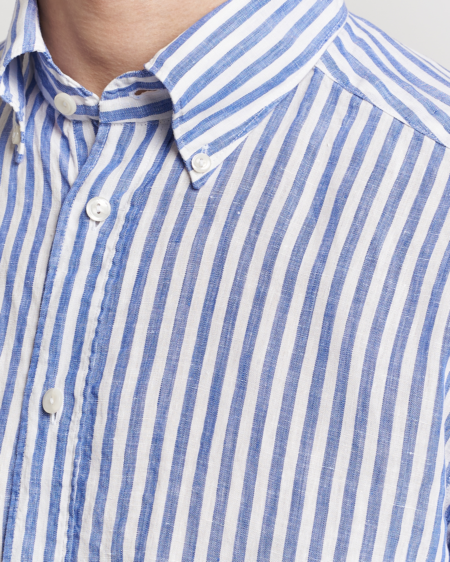 Mies | Kauluspaidat | Eton | Slim Fit Striped Linen Shirt Blue/White