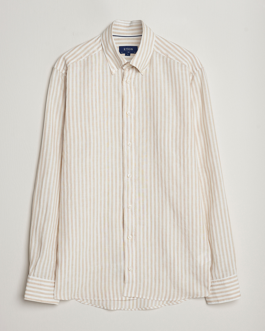 Mies | Kauluspaidat | Eton | Slim Fit Striped Linen Shirt Beige/White