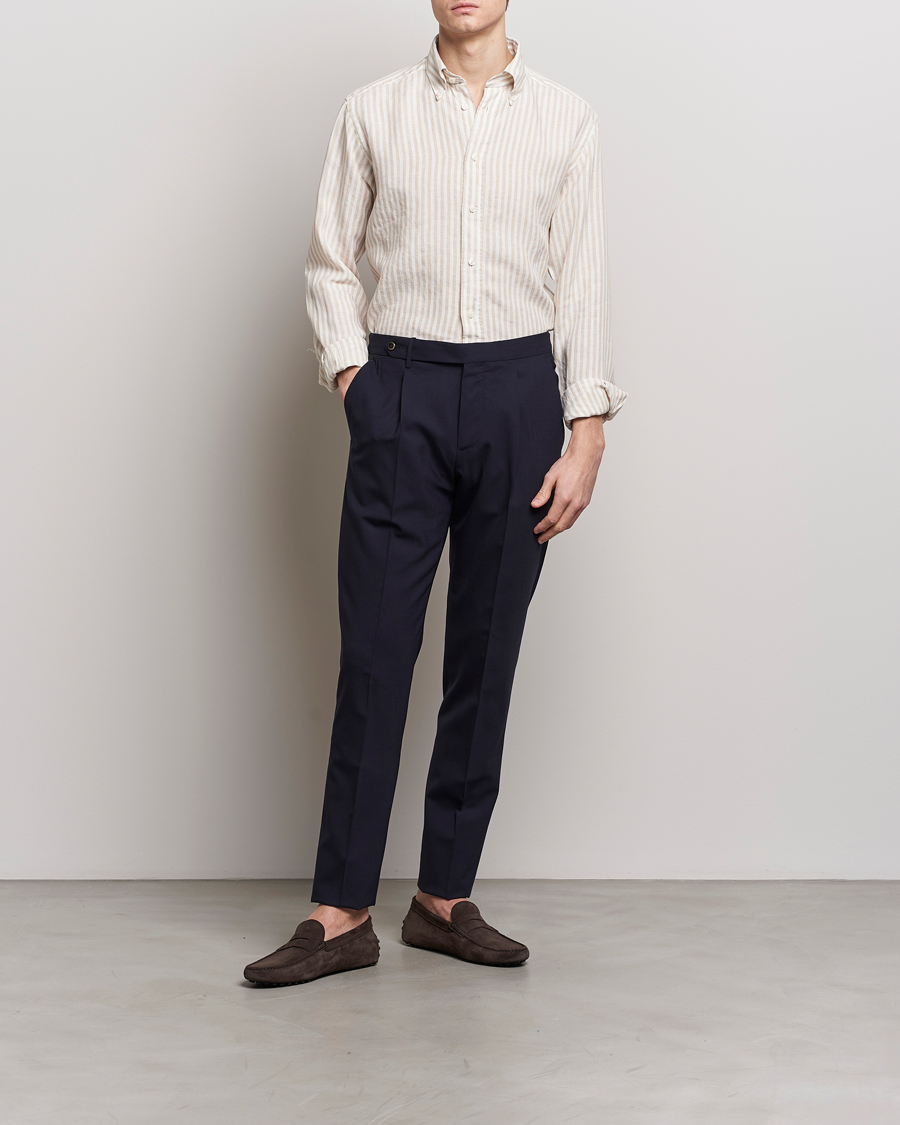 Mies | Kauluspaidat | Eton | Slim Fit Striped Linen Shirt Beige/White